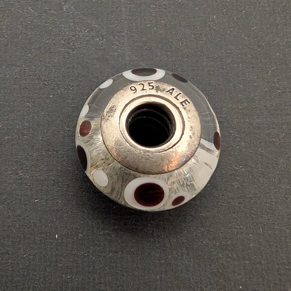 Pandora Women's Retired Sterling Silver White Purple Bubbles Murano Glass Charm - Picture 2 of 3